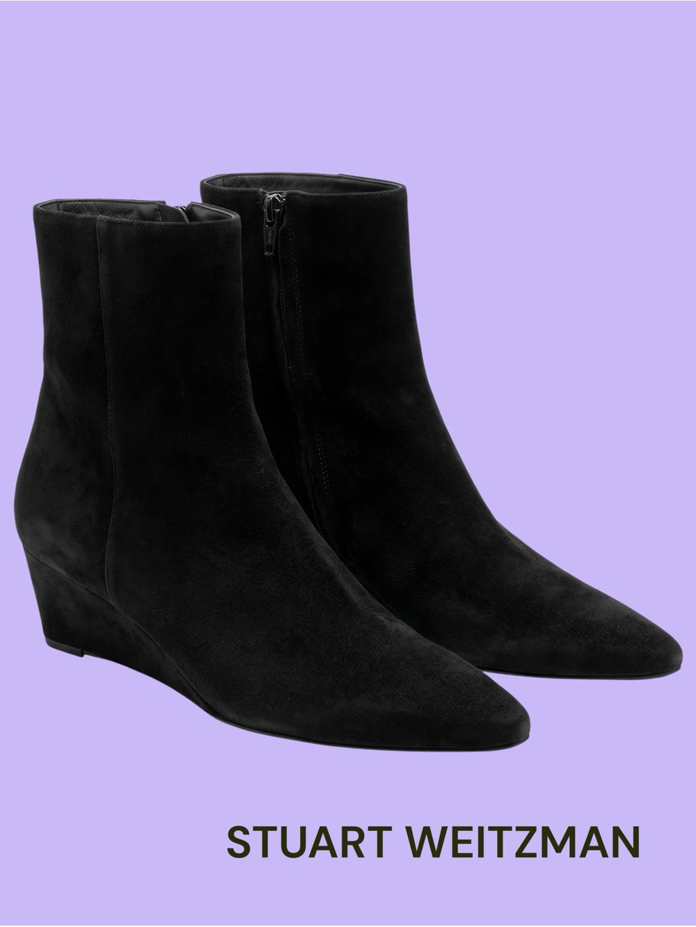Stuart Weitzman Black Suede Wedge Ankle Boots